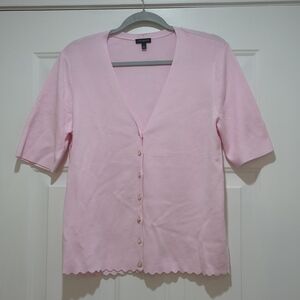 Talbots Pink Short Sleeve Kelly Cardigan Scalloped Hem  Full Button Large